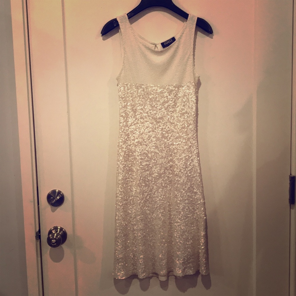 Adrianna Pappel Ivory Sequined Cocktail Dress